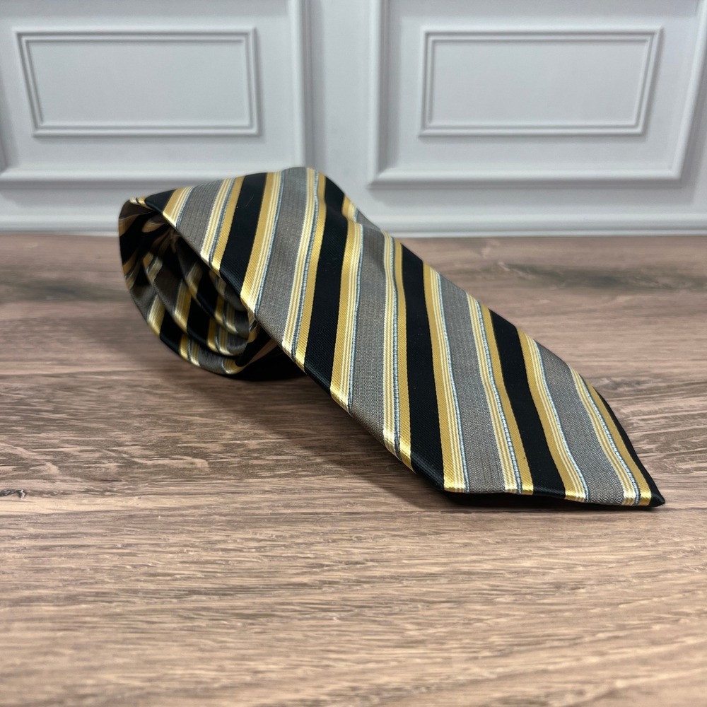 Ivy Crew‎ Necktie Mens Black Gold Grey Striped Handmade Classic Tie